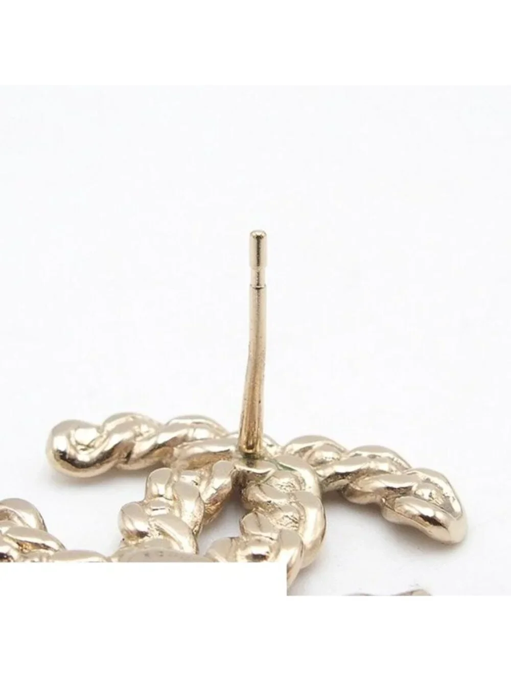 Chanel Earrings Light Gold Metal Asymmetric CC Logo Rhinestone Faux Pearl